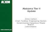 Adem.  Alabama Tier II Update Jimbo Carlson Chief, Facilities Engineering Section Governmental Hazardous Waste Branch Land Division.