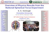Overview of Physics Results from the National Spherical Torus Experiment S. A. Sabbagh Columbia University for the NSTX-U Research Team NSTX-U Supported.