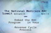 The National Medicare RAC Summit Washington DC March 5-6 2009 Embed the RAC Program in Your Revenue Cycle Process.