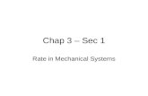 Chap 3  Sec 1 Rate in Mechanical Systems. Objectives Define speed, velocity  acceleration. Explain the difference between speed  velocity. Explain.
