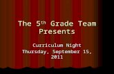 The 5 th Grade Team Presents Curriculum Night Thursday, September 15, 2011.