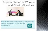 Examine the representation of Women and Ethnic Minorities in the Scottish parliament.