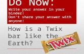 Do Now: Write your answer in your binder! Don’t share your answer with anyone! How is a Twix bar like…