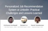 Personalized Job Recommendation System at LinkedIn: Practical Challenges and Lessons Learned