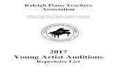 Raleigh Piano Teachers Associationraleighpianoteachers.org/images/YAA_Repertoire_List_2017.pdf · Raleigh Piano Teachers Association ... Faber Once Upon a Rainbow, Bk 2: ... Reaching