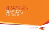 GETTING TO KNOW YOUR TElsTRA PRE-PAId 4G UsB · PDF fileBlue solid Registered on 2G/3G network Blue blinking Active data transfer on 2G/3G network ... Install and test the USB device