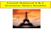 French National 4 & 5 Grammar Notes Booklettynecastlehighschool.org.uk/.../09/National-4-5-French-Grammar-Not… · 2 Grammar Terms I can make nouns agree (masculine/feminine/singular/plural)