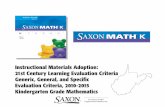 Instructional Materials Adoption: 21st Century Learning ... · PDF fileKindergarten Grade Mathematics. 1 ... Examples: Lesson 70-2 PSWS, Lesson 120-2 PSWS, ... Lessons 8, 16, 17, 21,