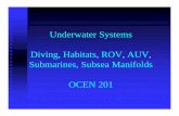 Underwater Systems Diving, Habitats, ROV, AUV, …ceprofs.tamu.edu/jzhang/oe201class/underwatersystems 2007.pdf · Underwater Systems Diving, Habitats, ROV, AUV, Submarines, Subsea