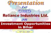 Investment Opportunities in Biharindustries.bih.nic.in/Ppts/PS-01-20-10-2007.pdf · for skill up-gradation. 9 ... ETHANOL PLANTS 4 Ethanol plants from Maize at Hajipur, ... areas,