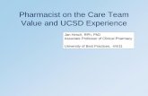 Pharmacist on the Care Team Value and UCSD Experience · PDF file04.04.2011 · Pharmacist on the Care Team Value and UCSD Experience Jan Hirsch, RPh, PhD Associate Professor of Clinical