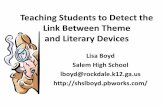 Teaching Students to Detect the Link Between Theme …shslboyd.pbworks.com/f/Teaching+Students+to+Detect+Link+of+Theme...Link Between Theme and Literary Devices Lisa Boyd ... Note