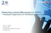 Detecting Lateral Movement in APTs - FIRST Lateral Movement in APTs ～Analysis Approach on Windows Event Logs~ June 17, 2016 Shingo ABE ICS security Response Group JPCERT/CC