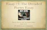 AP Literature Poetry Essay -   · PDF fileSTEP #1: Read and “work the prompt” (1-3 minutes)! ... form, or theme of a ... AP Literature Poetry Essay Created Date: