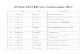 MPhil/ PhD Physics Admissions 2016 - University of the …pu.edu.pk/.../Admission-Notices/MPhil-PhD-Physics-Admissions-201… · The written test shall consist of Multiple Choice