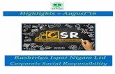 Highlights August’16 - VIZAG STEEL Highlights August...Highlights – August’16 Rashtriya Ispat Nigam Ltd Corporate Social Responsibility Health Care “Parivarthan”’- To bridge
