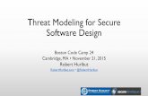 Threat Modeling for Secure Software Design Modeling for Secure Software Design Boston Code Camp 24 Cambridge, MA • November 21, 2015 Robert Hurlbut RobertHurlbut.com • @RobertHurlbut