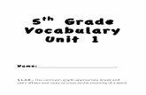 5th Grade Vocabulary Unit 1 - Holmes5thGrade - home Unit 1... · 5th Grade Vocabulary Unit 1 Name:_____" " " " 5.L.4.B–"Use$common,$grade.appropriateGreek$and$ Latinaffixesandrootsascluestothemeaningof$aword.