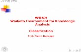 WEKA - unipi.it · PDF fileUniversità di Pisa 1 WEKA Waikato Environment for Knowledge Analysis Classification Prof. Pietro Ducange