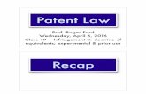 patents class 19 slides - Roger Ford · PDF file · 2016-04-06• Except: Under prosecution history estoppel (or another doctrine), doctrine of equivalents may not be available Infringement
