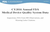 CY2016 Annual FDA Medical Device Quality System … Annual FDA Medical Device Quality System Data Inspections, FDA Form 483 Observations, and ... was necessary to add preproduction
