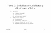 Tema 3. Solidificación, defectos y difusión en sólidos Defectos 3 Defectos puntuales (II) • Defecto substitucional : Substitución de un átomo de la red cristalina por otro distinto