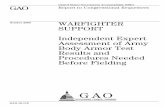 GAO-10-119 Warfighter Support: Independent Expert ... SUPPORT . Independent Expert Assessment of Army Body Armor Test Results and Procedures Needed Before Fielding . October 2009 .