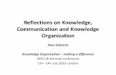 Reflections on Knowledge, Communication and Knowledge Organization · Reflections on Knowledge, Communication and Knowledge Organization Alan Gilchrist Knowledge Organization –