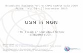 USN in NGN - ITU: Committed to connecting the world Y.2221 International Telecommunication Union The « 4A Vision » “ubiquitous” – Latin ubique, meaning “everywhere” Sensors