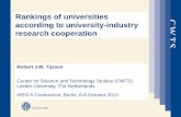 Rankings of universities according to university -industry … · Rankings of universities according to university -industry research cooperation. Robert J.W. Tijssen . Center for