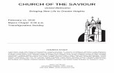 CHURCH OF THE SAVIOUR · CHURCH OF THE SAVIOUR. United Methodist. Bringing New Life to Greater Heights . February 11, 2018 . Myers Chapel 8:30 a.m. Transfiguration Sunday . CHURCH