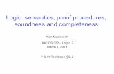 Logic: semantics, proof procedures, soundness and …mack/CS322/lectures/5-Logic2.pdfLecture Overview • Recap: Propositional Definite Clause Logic (PDCL) - Syntax - Semantics •