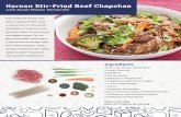 Korean Stir-Fried Beef Chapchae - Blue   Stir-Fried Beef Chapchae with Sweet Potato Vermicelli Ingredients 10 Ounces Chuck Tender Beef ½ Head Broccoli 3 Scallions