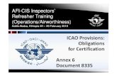 ICAO Provisions: Obligations for Certification Annex 6 ... · ICAO Provisions: Obligations for Certification ... ICAO Doc 8335 (Manual of Procedures for Operations Inspections, Certification