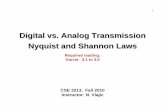 Digital vs. Analog Transmission Nyquist and Shannon …€¦ ·  · 2010-10-01Digital vs. Analog Transmission Nyquist and Shannon Laws CSE 3213, Fall 2010 ... Between points 2 and