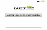 SELECT LIST OF CONTRACTORS / CONSULTANTS APPLICATION FORM · SELECT LIST OF CONTRACTORS / CONSULTANTS APPLICATION FORM . ... Applicants are required to submit one hard copy ... included