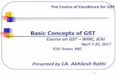 Basic Concepts of GST - WIRC€¦ ·  · 2017-05-03Basic Concepts of GST Course on GST – WIRC, ICAI ... • Integration of prevailing indirect taxes to ensure uniformity (Basic