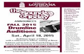 Drumline Auditions - University of Louisiana Monroe Auditions Sat., April 18, 2015 Auditions begin at 9:00am with a rehearsal to follow, ending at Noon. Auditions will be held in the