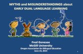 MYTHS and MISUNDERSTANDINGS about EARLY DUAL LANGUAGE …oabe.org/conference/MythsDLL.pdf · MYTHS and MISUNDERSTANDINGS about EARLY DUAL LANGUAGE LEARNING . Fred Genesee . McGill