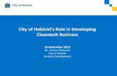 City of Helsinki’s Role in Developing - Nethouse · City of Helsinki’s Role in Developing ... energy-efficiency of manufacturing and buildings, ... • Finland has created comprehensive