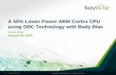 A 50% Lower Power ARM Cortex CPU using DDC … Cortex-M0 CPU Bias Targeting 375MHz 350MHz 325MHz Speed Leakage (delta to optimal)Too Slow Target 350MHz Many bias voltages achieve the