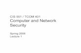 CIS 551 / TCOM 401 Computer and Network Securitystevez/cis551/2006/web/lectures/CIS551... · CIS 551 / TCOM 401 Computer and Network Security Spring 2006 Lecture 1. 1/10/06 CIS/TCOM