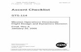 Ascent Checklist - NASA Ascent Checklist STS-114 Mission Operations Directorate Flight Design and Dynamics Division Final, Rev A January 25, 2005 National Aeronautics and Space Administration