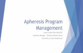 Apheresis Program Management - c.ymcdn.comc.ymcdn.com/sites/€¦ · Apheresis Program Management Laura Collins BSN HP ... Donor apheresis, therapeutic apheresis, ... Training and