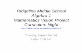 Ridgeline Middle School Algebra 1 Mathematics Vision ... Middle School Algebra 1 Mathematics Vision Project ... Mathematics Vision Project ... • Module 1 – Quadratic Functions