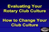 Changing Club Culture - rlifiles.com Culture Why evaluate your club culture? The ideal Rotary club culture. Unacceptable Rotary club culture. How to affect a cultural change if needed.