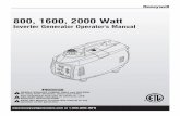 C:UsersmsawischDocumentsHoneywell ManualHoneywell Manual Manual.pdf ·  or 1-855-GEN-INFO 800, 1600, 2000 Watt Inverter Generator Operator's Manual DEADLY EXHAUST …