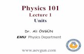 Physics 101 - UNIVERSE OF ALI OVGUN€¦ · Physics 101 Lecture 1 Units ... q 10th Week Chapter 11– Torque,Angular Momentum ... q In 2008 Olympic Game, Usain Bolt sets world record