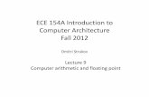 ECE 154A Introduction to Computer Architecturestrukov/ece154aFall2012/lecture9.pdfECE 154A Introduction to Computer Architecture Fall 2012 Dmitri Strukov Lecture 9 Computer arih iithmetic