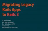 Migrating Legacy Rails Apps to Rails 3 - O'Reilly Mediaassets.en.oreilly.com/1/event/59/Upgrading Legacy Rails...Migrating Legacy Rails Apps to Rails 3 A tutorial by Clinton R. Nixon